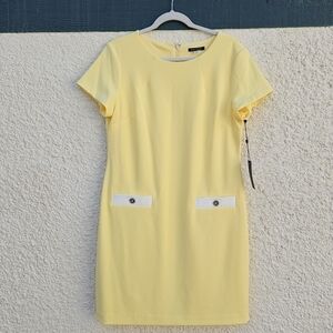 NWT Tommy Hilfiger light yellow faux pocket retro sheath dress size 12